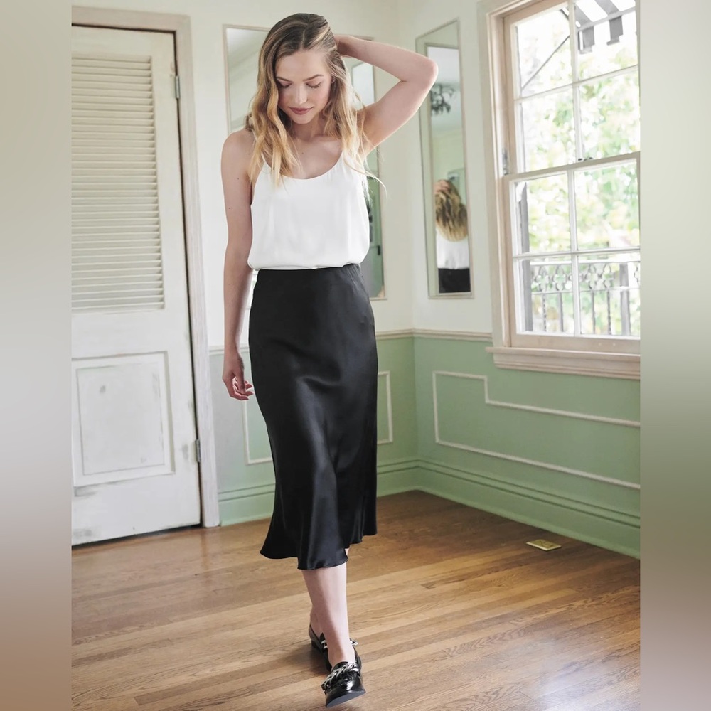 Quince 100% Washable Silk Skirt in Black size XS